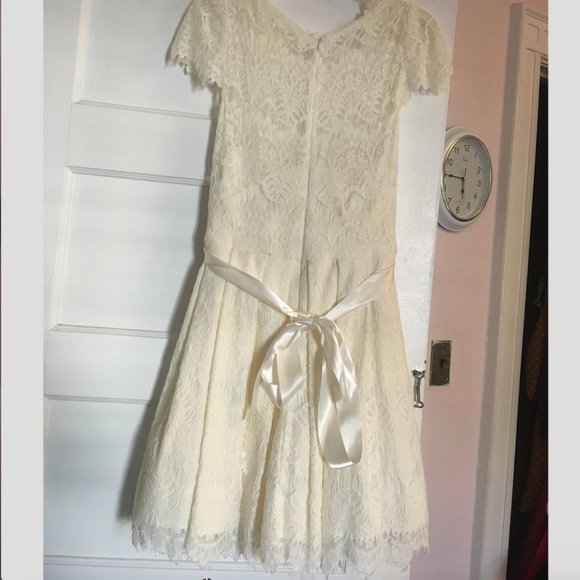 White Lace Pleated Fit and Flare Dress - Picture 3 of 5